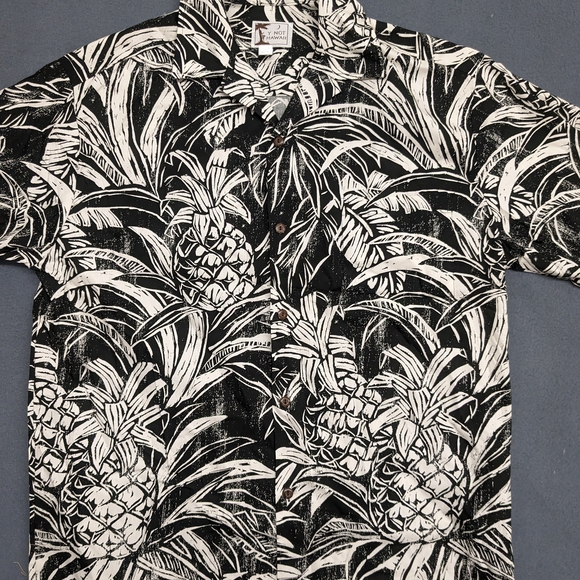 Y Not Hawaii Hawaiian Shirt Pineapple Print Black White Size Large - Picture 2 of 11